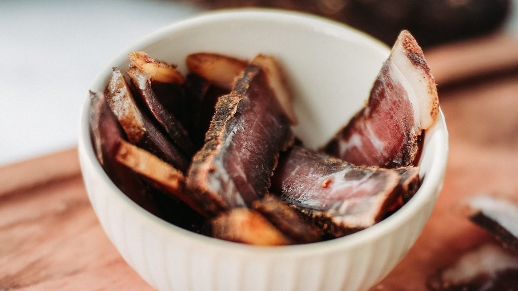 Biltong, South Africa's famous dried meat snack.